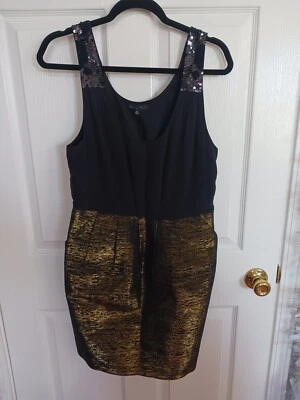 Broadway & Broome Womens Dress Size 10 Black & Golden Sequin 100% Silk Party - Image 1 of 4