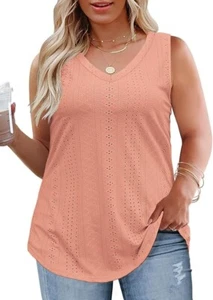 Womens Tank Tunic Shirt Eyelet Hollow V Neck Business Casual Dressy - Picture 1 of 4