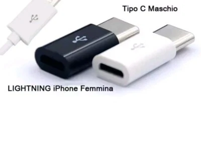  Adattatore da 8 PIN IPHONE FEMMINA a Type Tipo C Maschio Solo Ricarica - Immagine 1 di 4