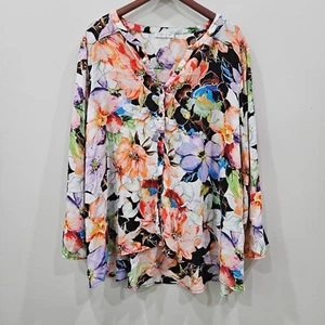 Spence Damen Blumen Knopfleiste Shirt Übergröße Mehrfarbig Chiffon Urlaub Boho - Bild 1 von 9