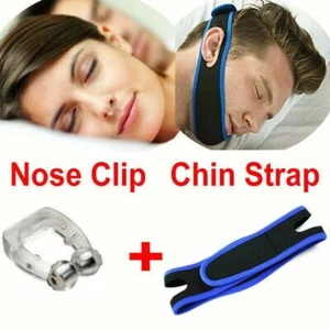 Magnetic Sleeping Aid Apnea Anti Snore Stop Snoring Nose Clip and Chin Strap - Picture 1 of 7