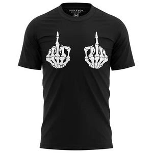 Skelett Hände Mittelfinger Halloween Shirt Herren Damen Tshirt Herbst Top Kostüm - Bild 1 von 18