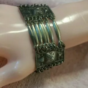 Bracciale Vintage Ornato Argento Sterling .925 Catena Larga Made in MESSICO - Foto 1 di 5