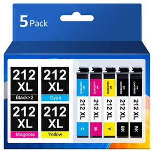 5 Pack 212XL Ink replacement for Epson 212XL Workforce WF-2850 XP-4105 XP-4100 - Picture 1 of 6