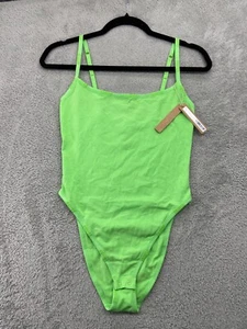 Skims Bodysuit Women's Large Neon Green Cotton Logo Spaghetti Straps NWT - Picture 1 of 13