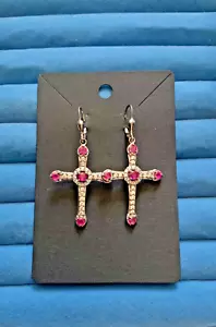 Niassa Ruby, White Zircon Cross Earrings 2” in length - Picture 1 of 3