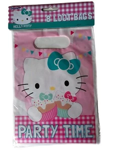 Hello Kitty Loot Bags x 8 Party Bags Birthday Party Time 23cm x 17cm With Handle - Picture 1 of 2