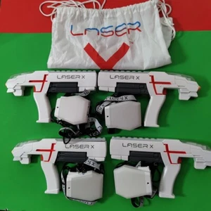 4 PLAYER SET! LASER X LASER TAG - BLASTER GUNS W/ CHEST TARGETS - TESTED - w Bag - Picture 1 of 8