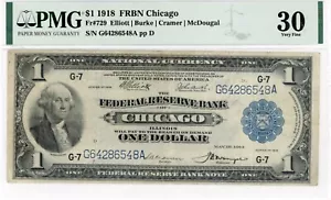 1918 $1 CHICAGO Federal Reserve Banknote - FR. 729 - PMG 30 VF - Picture 1 of 2