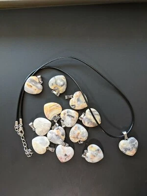 Collar Gema Natural Colgante Piedra Corazón Cristal Ágata Loca 3/4" Foto 1 de 4