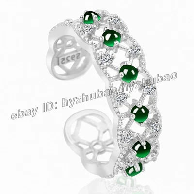 Anillo calado de encaje con incrustaciones de plata 925 jadeíta jade natural grado A certificado Foto 1 de 4