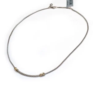 DAVID YURMAN Neue 2,6mm Petite X Bar 16" Zwei Ton Halskette In Silber & 18K Gold - Bild 1 von 6