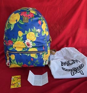 MCM Paradiso Limited Edition 2014 Blue Visetos Floral Canvas Leather Backpack - Bild 1 von 23