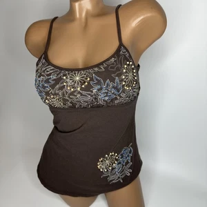 Y2K Presse Brown Beaded Cami Top S M Boho Fairycore Whimsigoth Floral Ethereal - Picture 1 of 14