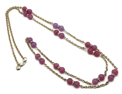 J CREW Pink Station Necklace Glass with Rhinestone Spacers Gold Tone Chain 38" - Image 1 of 4