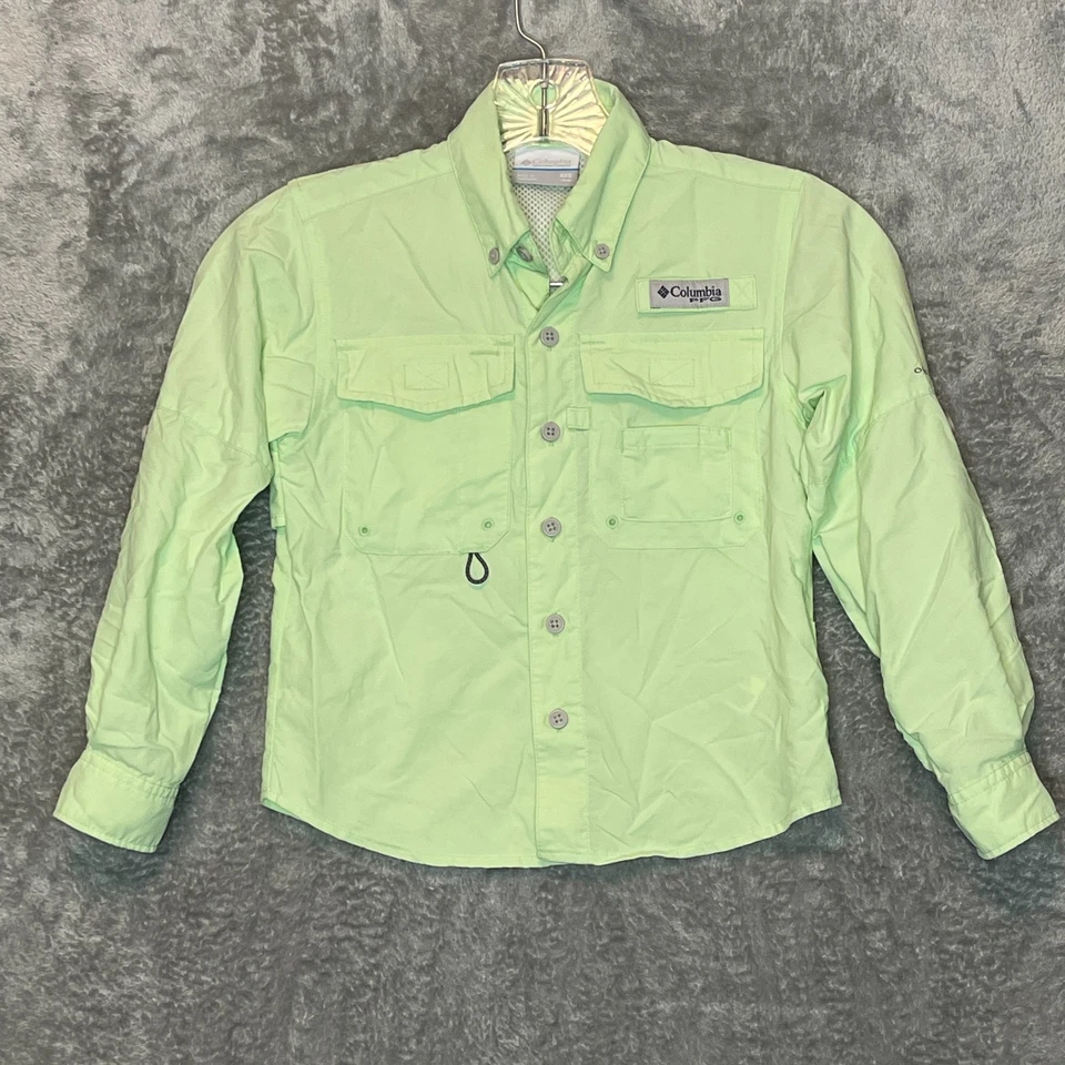 Columbia Kid Youth Vented Roll Tab PFG Omni Shade Fishing Shirt XXS Light Green - Image 1 of 4