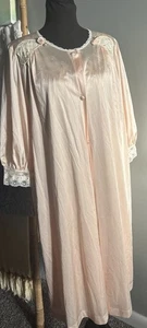 Vintage Lorraine Peach Nylon Nightgown Robe Peignoir Set Lace Made USA silky - Picture 1 of 14