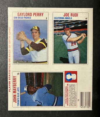 1979 Hostess L-SHAPED Panels 82/83/84 GAYLORD PERRY/JOE RUDI/JOHN MAYBERRY - Изображение 1 из 2