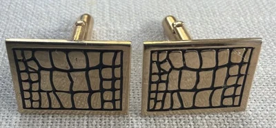 Vintage Men's Swank Engraved Cuff Links Gold Rectangular Modern Design - Image 1 of 4