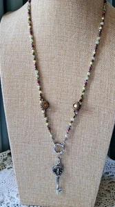 Key To Mindful Meditation Beadwork Necklace Tourmaline Quartz Czech Crystal - Picture 1 of 23