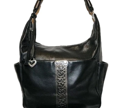 BOLSO DE HOMBRO BRIGHTON CONTEMPO CAITLYN NEGRO BRONCE CUERO ENCAJE FONDO ANCHO $350 Foto 1 de 4