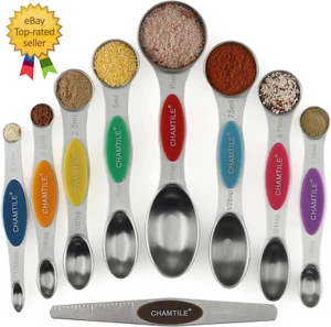 Magnetic Measuring Spoons Set Stainless Steel Dual Sided Stackable Teaspoon Tabl - Picture 1 of 12