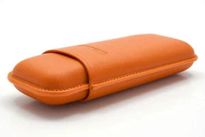 Martin Wess 2er Robusto Cigar Case Dante Orange 590 - Cow Goat Leather - Picture 1 of 3