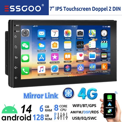 2 DIN Android 14 6+128GB Carplay Autoradio GPS NAVI WiFi AM RDS Bluetooth 4G LTE - Bild 1 von 4