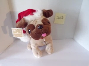 Hallmark 9 Zoll Mops Bulldogge Welpe Hund Plüschtier mit Nikolausmütze mit Glocke - Bild 1 von 2