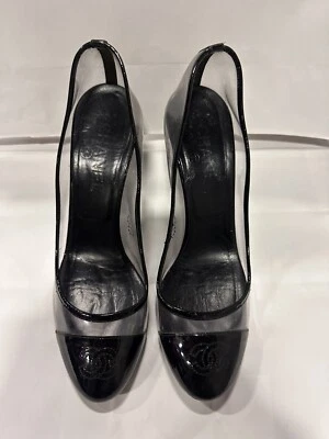 CHANEL Transparent PVC Escarpins Pumps 39 (8.5) Black Clear Cap Toe CC Logo - Image 1 of 4