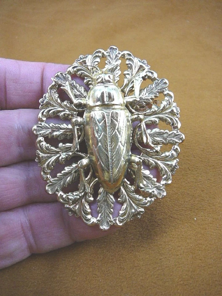 (b-bug-104) Cucaracha Grande Escarabajo Insecto Insecto Ovalado Latón Pin Colgante Oro Foto 1 de 1