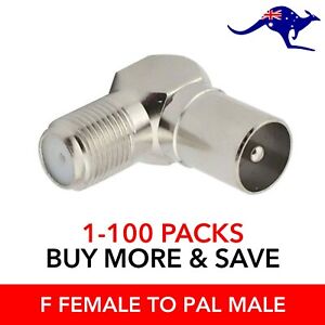 F-Type Female to PAL Male RF Aerial Antenna Plug Right Angle Connector Adaptor