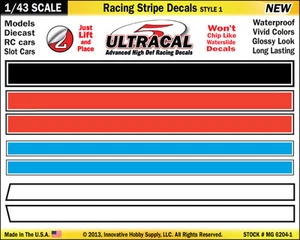 MG6204-1 - 1/43 UltraCal Racing Stripe Decals Stickers Fits SCX, Carrera Go - Picture 1 of 2