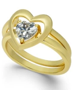 Charter Club Gold Tone Crystal Heart Double Ring - New - Picture 1 of 1