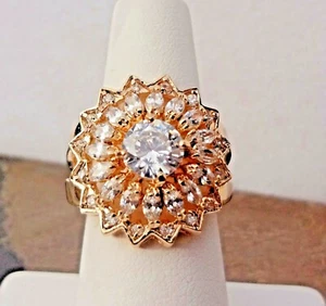 Lenox Cluster Ring- Faceted CZ Crystals - Gold Tone - Size 7- BEAUTIFUL - NOS! - Picture 1 of 12