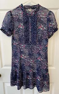 Heritage 1981 Tunika Top Bluse marine transparent Blumen Polka Dots Rüschen Medium M - Bild 1 von 10