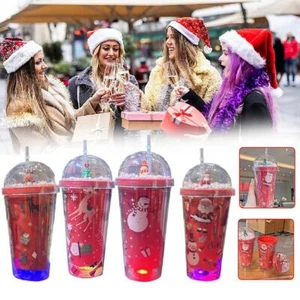 Christmas Ice Cup with Light Cute Cartoon Water Bottle A6H9 - Picture 1 of 18