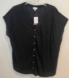 NWT J. Jill Love Linen Womens Sz XL Capsleeve Blouse Black - Picture 1 of 4