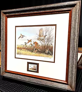 Maynard Reece 1984 International Quail Foundation Stamp Print With Stamp Framed - Bild 1 von 7