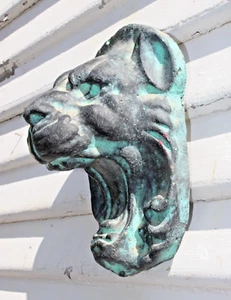 Vintage Lion Head Bronze Patina Garden Wall Sculpture Cast Cement - Picture 1 of 10