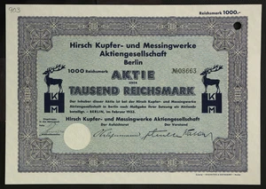 GERMANY 903/B&M -Hirsch Kupfer-und Messingwerke Aktiengesellschaft, 1000 RM 1933 - Bild 1 von 1