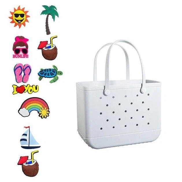 Waterproof Beach Tote Bogg-style Bag for Women Kids, includes 10 Pop-In Charms - Image 1 of 1