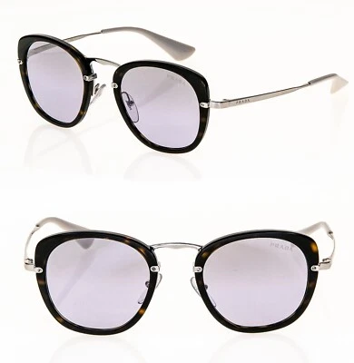 Gafas de sol retro PRADA 58U ovaladas de metal plateado Habana lila PR58US unisex Foto 1 de 4
