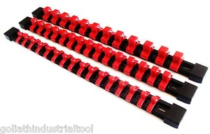 3 GOLIATH INDUSTRIAL ABS MOUNTABLE SOCKET RAIL HOLDER ORGANIZER 1/4 3/8 1/2 RED - Picture 1 of 1