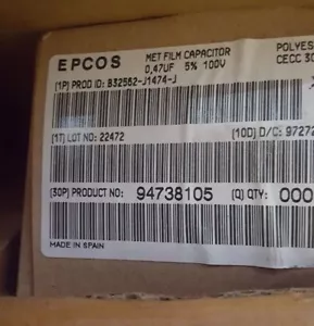 1 LOT OF 1900 PCS EPCOS B32562-J1474-J CAPACITOR - Imagen 1 de 1