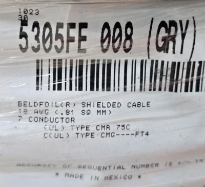 Belden Wire 5305FE 18/7C Shielded Commercial Sound/Security Cable CMR Gray /50ft - Image 1 of 4