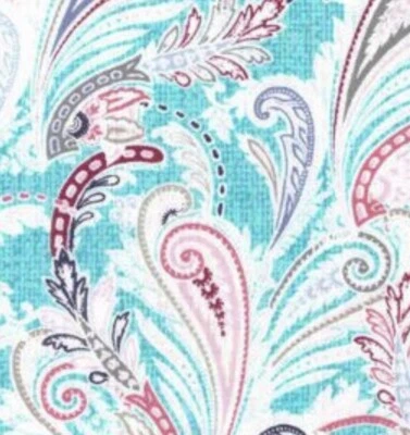 3 Yard Piece of Aqua Paisley Cotton Calico Fabric By Two Daughters. 44”Wide. New - Imagem 1 de 3