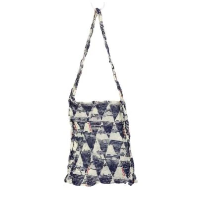 FREE PEOPLE Shoulder Tote Bag Slub Cotton Geometric Navy Cream Shopping Reusable - Image 1 of 4