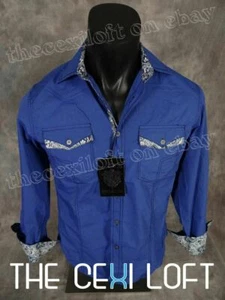 Herren WESTERN STYLE Hemd royalblau riesige Stickerei Steine RNZ Country Knopfleiste - Bild 1 von 9