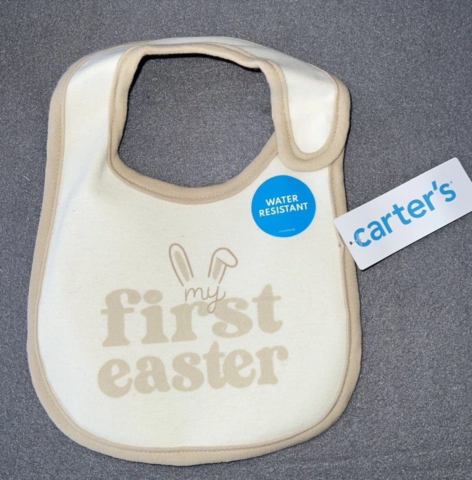 Boys Carter's Baby My First Easter Bib White with Blue Trim Water Resistant O/S